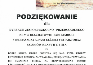 Podziękowanie za udział w zbiórce darów na rzecz podopiecznych Towarzystwa Pomocy im. św. Brata Alberta Koło Łódzkie