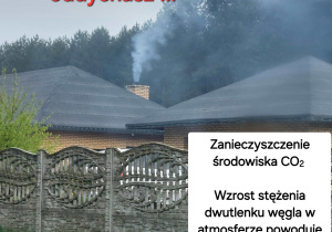 dom z kominem z którego leci dym i napis To Ty decydujesz czym oddychasz.