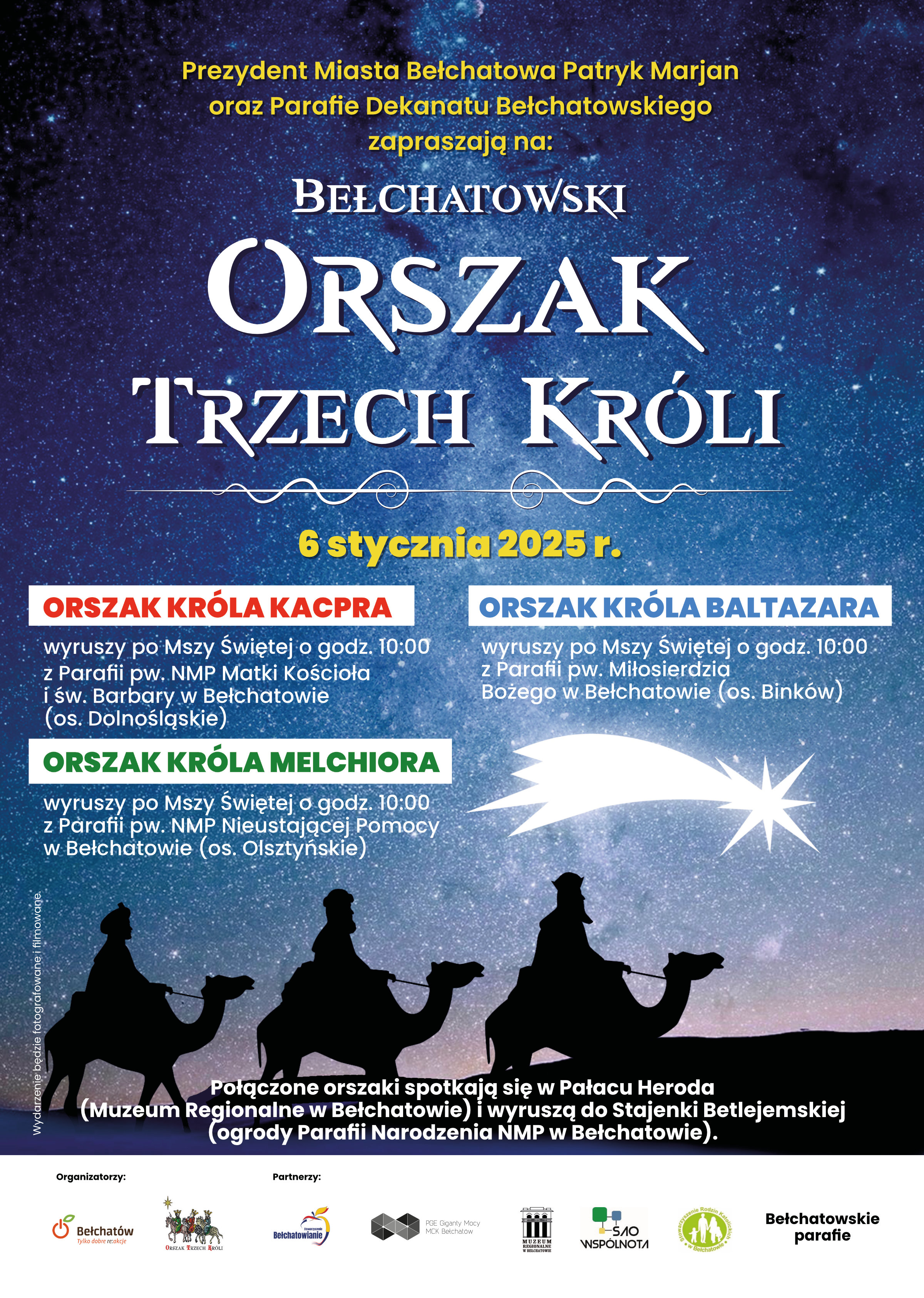 6 stycznia ulicami miasta przejdzie Bełchatowski Orszak Trzech Króli. Tym razem będzie on jednak inny niż poprzednie. Wyruszy bowiem nie z jednego, ale aż z trzech miejsc. Później wszystkie Orszaki spotkają się przy muzeum, by dalej do Dzieciątka iść już razem.