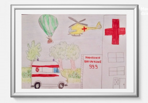 Rysunek przedstawia podziękowania dla medyków pracujących w czasie pandemii