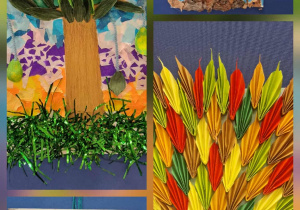 4 obrazki z kolorowymi drzewami