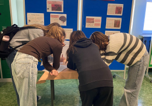 Uczennice wypełniają test wiedzy.