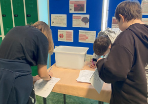 Uczenniowie wypełniają test wiedzy.