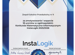 Kolejne sukcesy naszych uczniów w ogólnopolskim Konkursie Matematyczno-Informatycznym InstaLogik